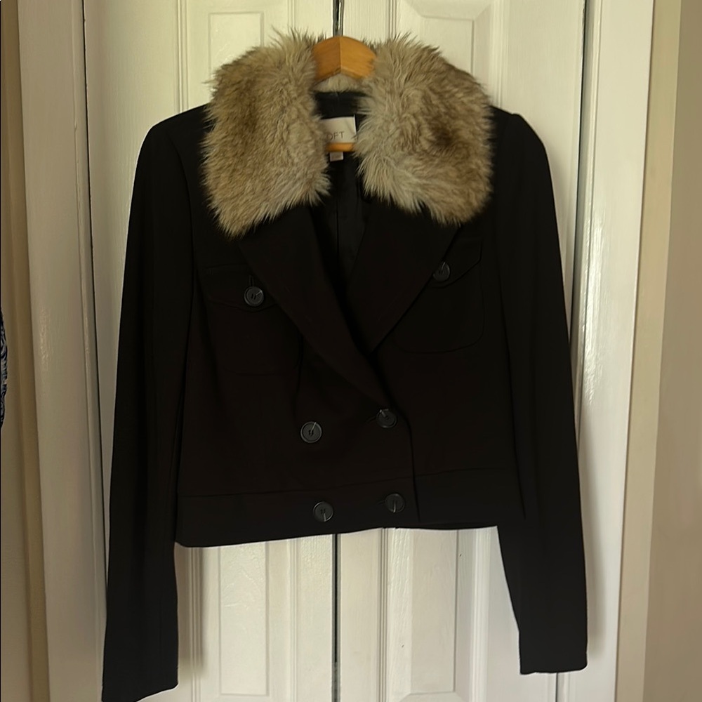 Women's Black Jacket with Faux Fur Collar